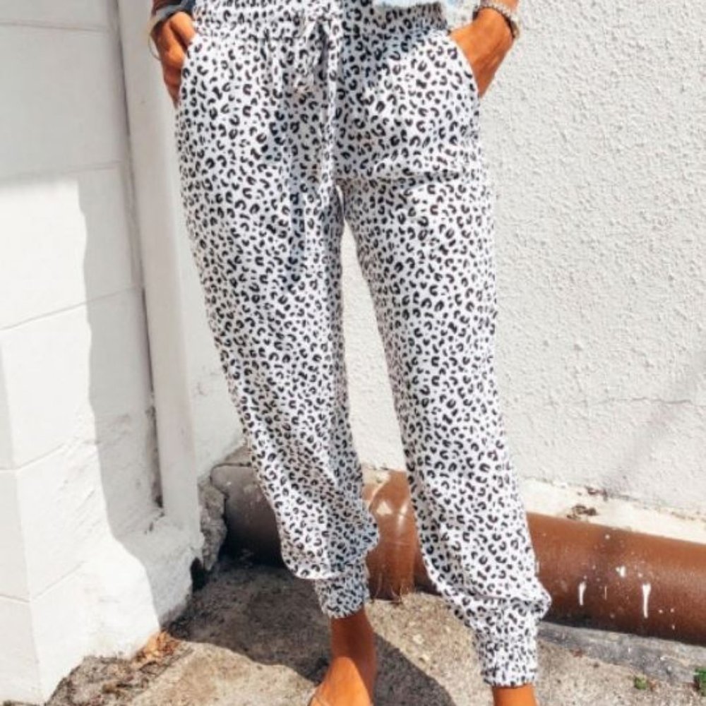 White Leopard Print Joggers Size Small